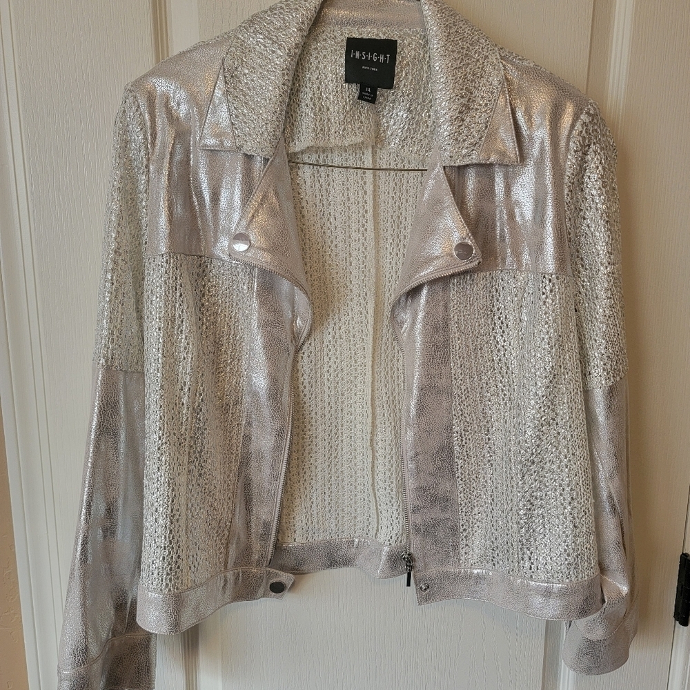 Insight Metallic Knit Vegan Leather Moto Jacket